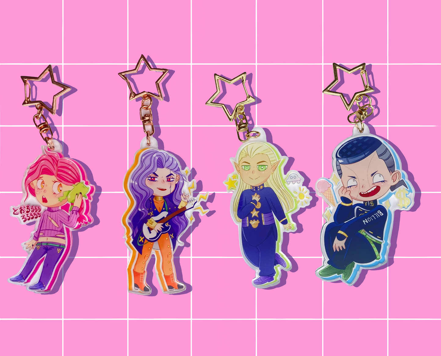 JJBA Keyrings 💖🧡💚💙